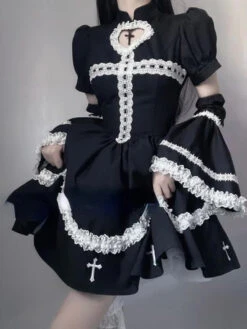 The Sinning Maid Dress -Clothing Discount Store sinning maid dress dresses cross dress embroidery goth gothic 996