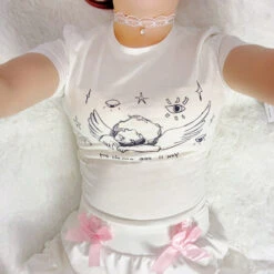 Sleepy Angel Tee -Clothing Discount Store sleepy angel tee angelcore angelic belly shirt coquette crop top kawaii babe 172