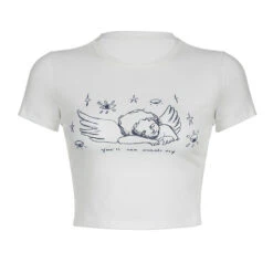 Sleepy Angel Tee -Clothing Discount Store sleepy angel tee angelcore angelic belly shirt coquette crop top kawaii babe 243
