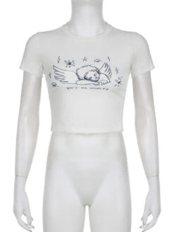 Sleepy Angel Tee -Clothing Discount Store sleepy angel tee angelcore angelic belly shirt coquette crop top kawaii babe 367