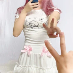 Sleepy Angel Tee -Clothing Discount Store sleepy angel tee angelcore angelic belly shirt coquette crop top kawaii babe 557