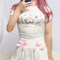 Sleepy Angel Tee -Clothing Discount Store sleepy angel tee angelcore angelic belly shirt coquette crop top kawaii babe 569