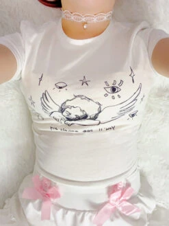 Sleepy Angel Tee -Clothing Discount Store sleepy angel tee angelcore angelic belly shirt coquette crop top kawaii babe 672