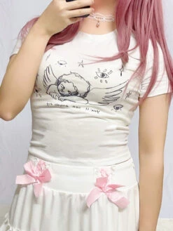 Sleepy Angel Tee -Clothing Discount Store sleepy angel tee angelcore angelic belly shirt coquette crop top kawaii babe 726