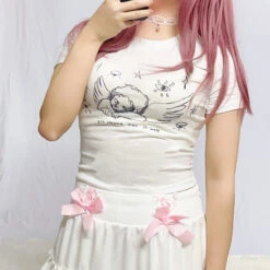 Sleepy Angel Tee -Clothing Discount Store sleepy angel tee angelcore angelic belly shirt coquette crop top kawaii babe 751