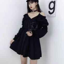 Slouchy Goth Dress -Clothing Discount Store slouchy goth dress dresses dress goth gothic kawaii lace 171