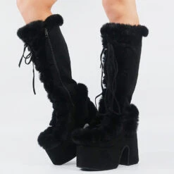 Snowbunny Fur Platform Boots -Clothing Discount Store snowbunny fur platform boots boots fluffy footwear fur furry 282