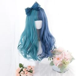 Split Blue Cosplay Wig -Clothing Discount Store split blue lolita wig wavy cosplay cosplayer curly hair kanekalon wigs ddlg playground 516