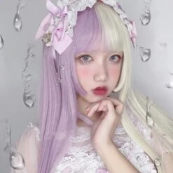 Split Lavender Cosplay Wig 30 Split Lavender Cosplay Wig -Clothing Discount Store split lavender lolita wig bangs fairy kei fake hair kanekalon wigs ddlg playground 514