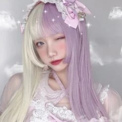 Split Lavender Cosplay Wig 23 Split Lavender Cosplay Wig -Clothing Discount Store split lavender lolita wig bangs fairy kei fake hair kanekalon wigs ddlg playground 544