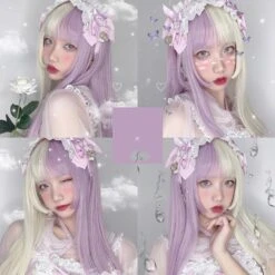 Split Lavender Cosplay Wig 26 Split Lavender Cosplay Wig -Clothing Discount Store split lavender lolita wig bangs fairy kei fake hair kanekalon wigs ddlg playground 842