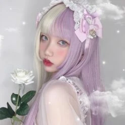 Split Lavender Cosplay Wig 24 Split Lavender Cosplay Wig -Clothing Discount Store split lavender lolita wig bangs fairy kei fake hair kanekalon wigs ddlg playground 982
