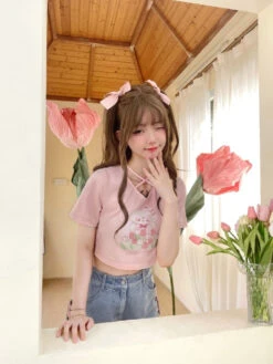 Spring Bunny Crop Top -Clothing Discount Store spring bunny crop top tops easter shirts shirt kawaii babe 300