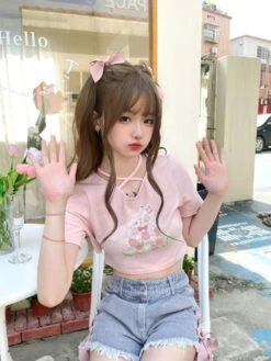 Spring Bunny Crop Top -Clothing Discount Store spring bunny crop top tops easter shirts shirt kawaii babe 366