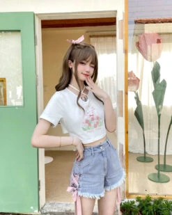 Spring Bunny Crop Top -Clothing Discount Store spring bunny crop top tops easter shirts shirt kawaii babe 410