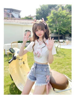Spring Bunny Crop Top -Clothing Discount Store spring bunny crop top tops easter shirts shirt kawaii babe 742