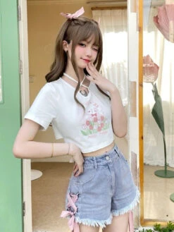 Spring Bunny Crop Top -Clothing Discount Store spring bunny crop top tops easter shirts shirt kawaii babe 990