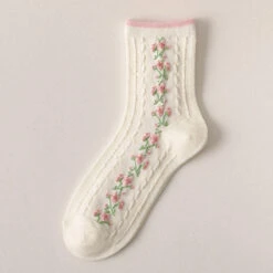 Spring Pink Floral Socks -Clothing Discount Store spring pink floral socks kawaii aesthetic bows floral flower 495