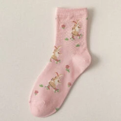 Spring Pink Floral Socks -Clothing Discount Store spring pink floral socks kawaii aesthetic bows floral flower 692