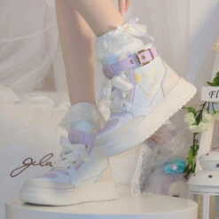 Star Crown Pastel Hi-Tops 35 Star Crown Pastel Hi-Tops -Clothing Discount Store star crown pastel hi tops booties boots faecore fairy kei fairycore shoes kawaii babe 417