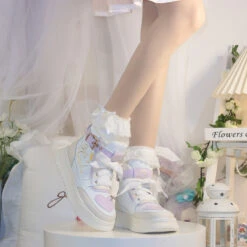 Star Crown Pastel Hi-Tops 36 Star Crown Pastel Hi-Tops -Clothing Discount Store star crown pastel hi tops booties boots faecore fairy kei fairycore shoes kawaii babe 672