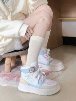 Star Crown Pastel Hi-Tops 33 Star Crown Pastel Hi-Tops -Clothing Discount Store star crown pastel hi tops booties boots faecore fairy kei fairycore shoes kawaii babe 790