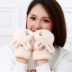 Strawbunny Plush Mittens -Clothing Discount Store strawberry bunny plush soft mittens gloves kawaii 259