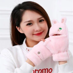 Strawbunny Plush Mittens -Clothing Discount Store strawberry bunny plush soft mittens gloves kawaii 412