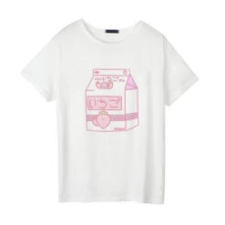 Strawberry Milk Graphic Tee -Clothing Discount Store strawberry milk graphic tee 80s style tee box fairy kei food fruit shirt kawaii babe 295
