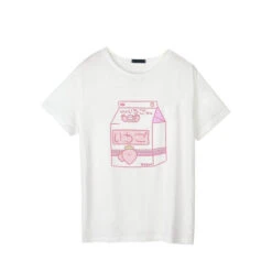 Strawberry Milk Graphic Tee -Clothing Discount Store strawberry milk graphic tee pink carton s 80s style tee box fairy kei food fruit shirt kawaii babe 140