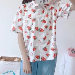 Strawberry Sweetie Blouse -Clothing Discount Store strawberry sweetie blouse berries berry button up buttoned buttons top ddlg playground 619
