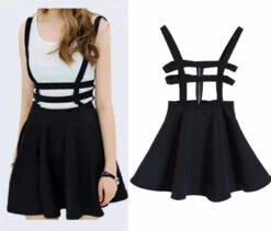 Suspender Cut-Out Dress 18 Suspender Cut-Out Dress -Clothing Discount Store suspender cut out dress black black goth goth style gothic kawaii babe 543