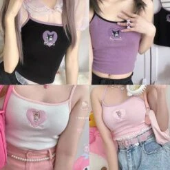 Sweet Kawaii Cropped Knit Tanks -Clothing Discount Store sweet kawaii cropped knit tank top tee 616