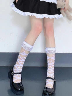 Sweet Satin Ribbon Lace Knee Socks -Clothing Discount Store sweet satin ribbon lace knee socks hosiery bows hosiery kawaii 112