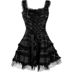 Tartan Pinup Dress -Clothing Discount Store tartan pinup dress grey xxxl dresses goth gothic occult ddlg playground 757