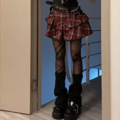 Tartan Red Plaid Goth Skirt -Clothing Discount Store tartan red plaid goth skirt skirts alternative goth gothic kawaii 536