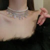 Teardrop Layered Pearl Choker -Clothing Discount Store teardrop layered pearl choker necklace rhinestones 565