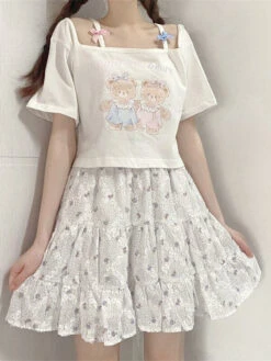 Teddy Bear Friends Tee -Clothing Discount Store teddy bear friends tee crop tops plus size sizes shirt kawaii babe 409