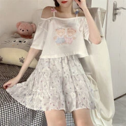 Teddy Bear Friends Tee -Clothing Discount Store teddy bear friends tee crop tops plus size sizes shirt kawaii babe 621