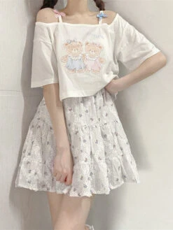 Teddy Bear Friends Tee -Clothing Discount Store teddy bear friends tee crop tops plus size sizes shirt kawaii babe 714