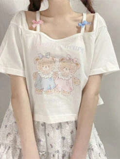Teddy Bear Friends Tee -Clothing Discount Store teddy bear friends tee crop tops plus size sizes shirt kawaii babe 832