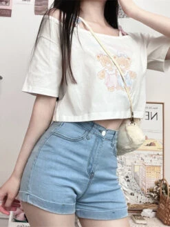 Teddy Bear Friends Tee -Clothing Discount Store teddy bear friends tee crop tops plus size sizes shirt kawaii babe 861