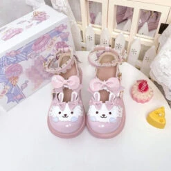 Tiny Bun Mary Janes -Clothing Discount Store tiny bun lolita mary janes pink 3 bunnies bunny shoes fairy kei footwear kawaii babe 973