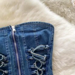 Tiny Denim Dancer Outfit Set -Clothing Discount Store tiny denim dancer outfit set sets bows corset denim jeans kawaii 916