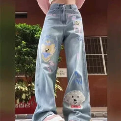 Tiny Pupper Oversized Denim Jeans 7 Tiny Pupper Oversized Denim Jeans -Clothing Discount Store tiny pupper oversized denim jeans cargo pants denim jeans dog embroidery grunge jeans kawaii babe 374