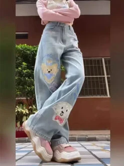 Tiny Pupper Oversized Denim Jeans 8 Tiny Pupper Oversized Denim Jeans -Clothing Discount Store tiny pupper oversized denim jeans cargo pants denim jeans dog embroidery grunge jeans kawaii babe 869