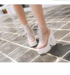 Transparent Baby Doll Booties -Clothing Discount Store transparent baby doll booties ankle boots block heel shoes ddlg playground 502