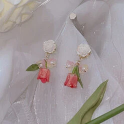 Tulip Drop Earrings -Clothing Discount Store tulip drop earrings dangle flower flowers kawaii babe 741