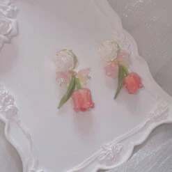 Tulip Drop Earrings -Clothing Discount Store tulip drop earrings dangle flower flowers kawaii babe 775