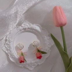 Tulip Drop Earrings -Clothing Discount Store tulip drop earrings dangle flower flowers kawaii babe 819